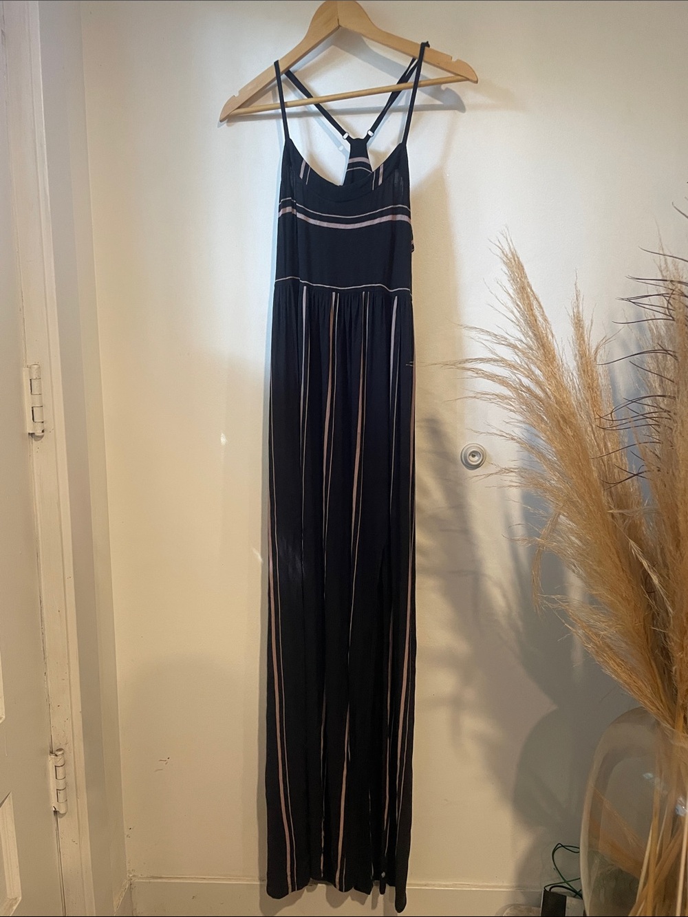 Volcom Black Striped Spaghetti-Strap Maxi Dress Sz M B135